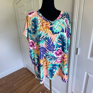 Cake Tropical Blouse Womens M Palm Leaf Floral V Neck Colorful Top